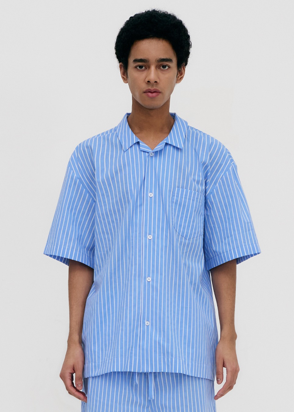 Stay Stripe Pajamas Short Sleeve Shirt - Light Blue