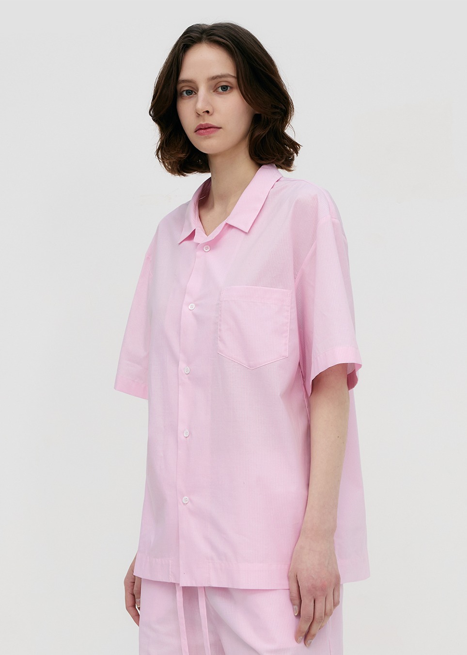 Stay Stripe Pajamas Short Sleeve Shirt - Raw Pink